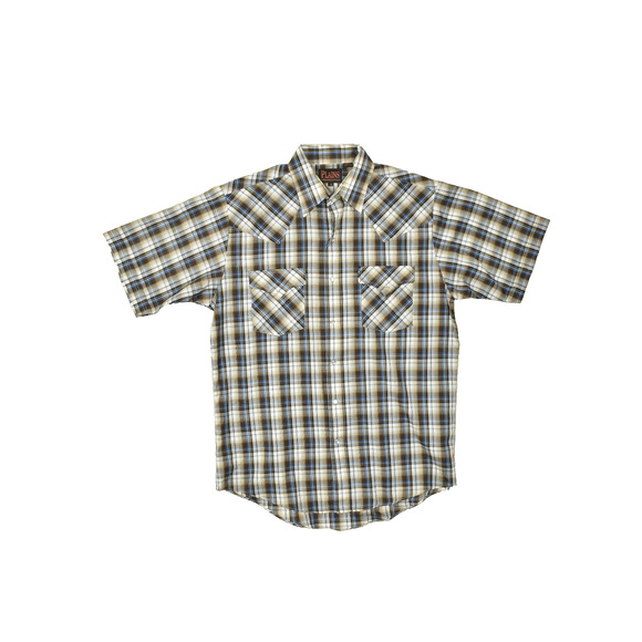 Plains Western Wear Mens Shirt Regular Size M Pearl Snap Plaid Short Sleeve Brow - Picture 1 of 8